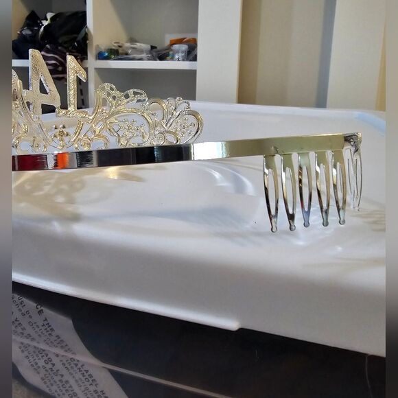 14th Birthday Rhinestone Tiara/Crown New Silver - Picture 3 of 3